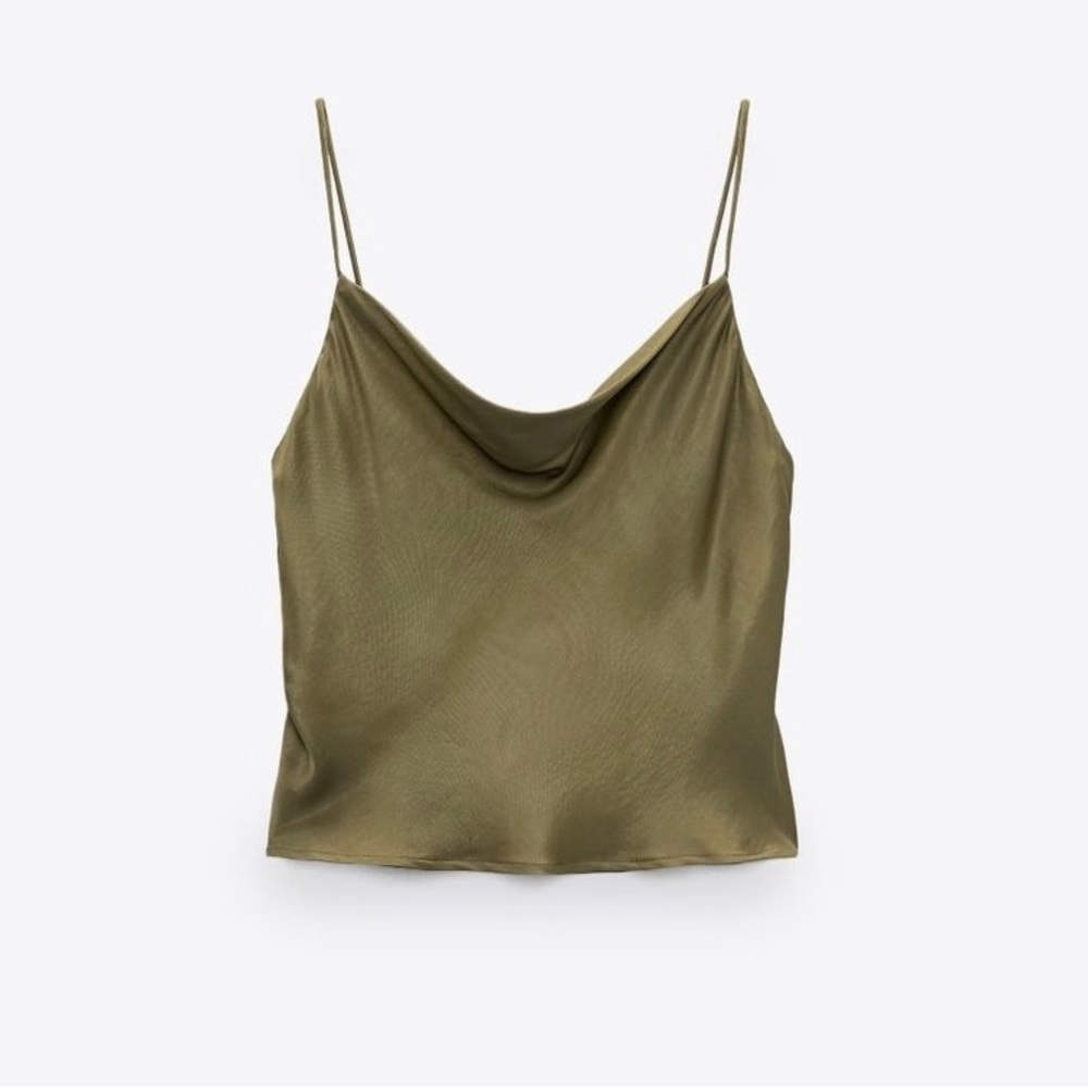 Zara satin effect tank in olive green